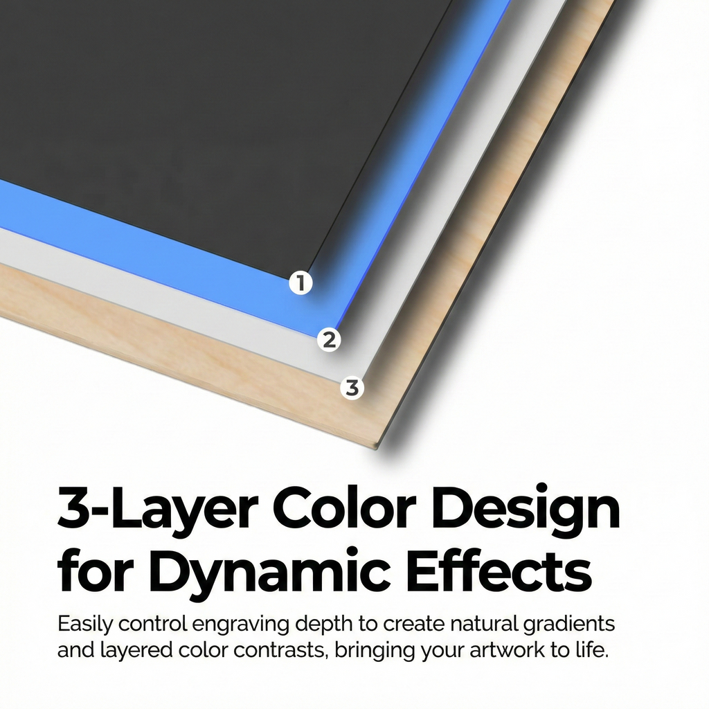Creatorally 8pcs 3-Layer Colored Scratch Plywood – 30*30cm Laser Engraving Sheet