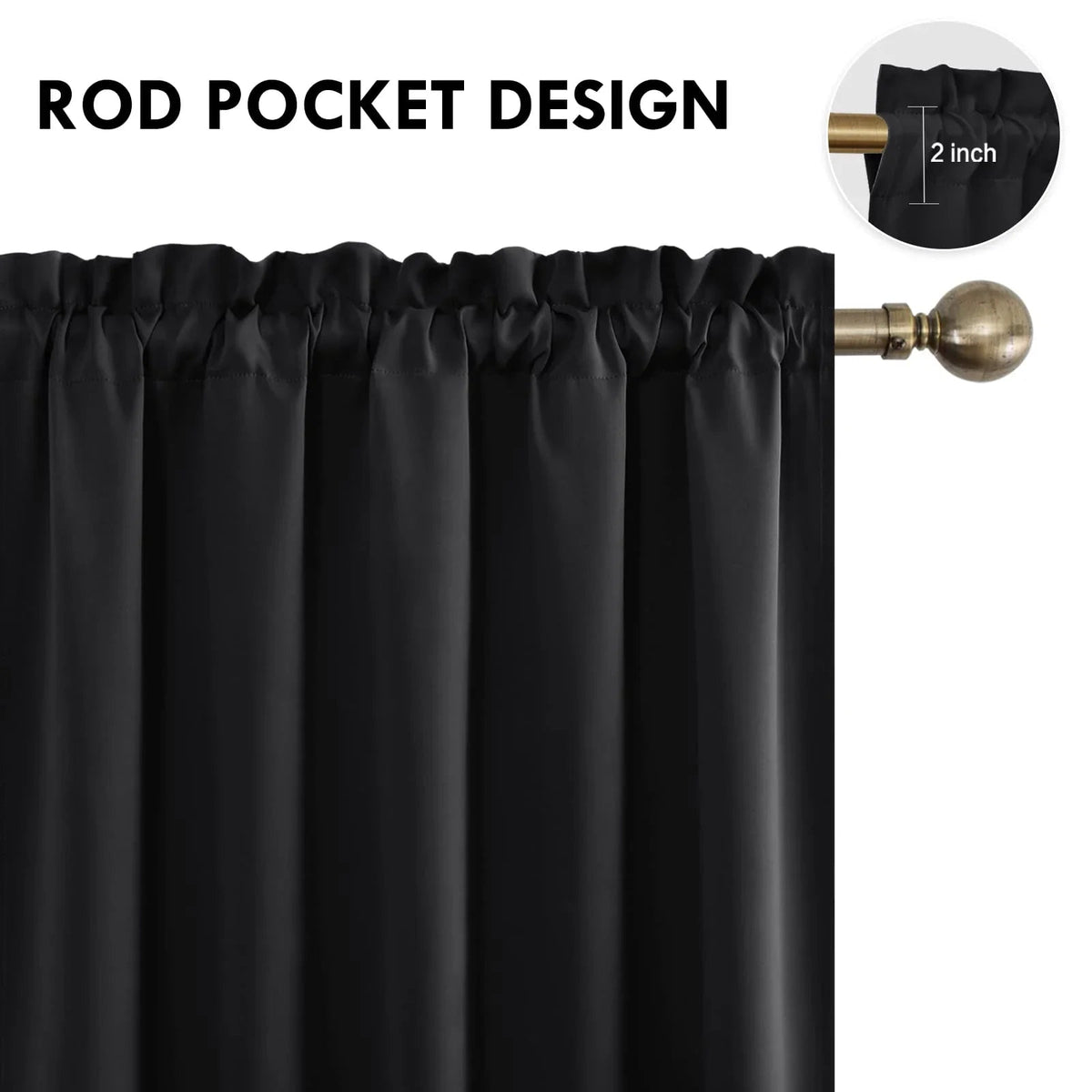 DWCN Rod Pocket Blackout Curtains, Set of 2 Panels